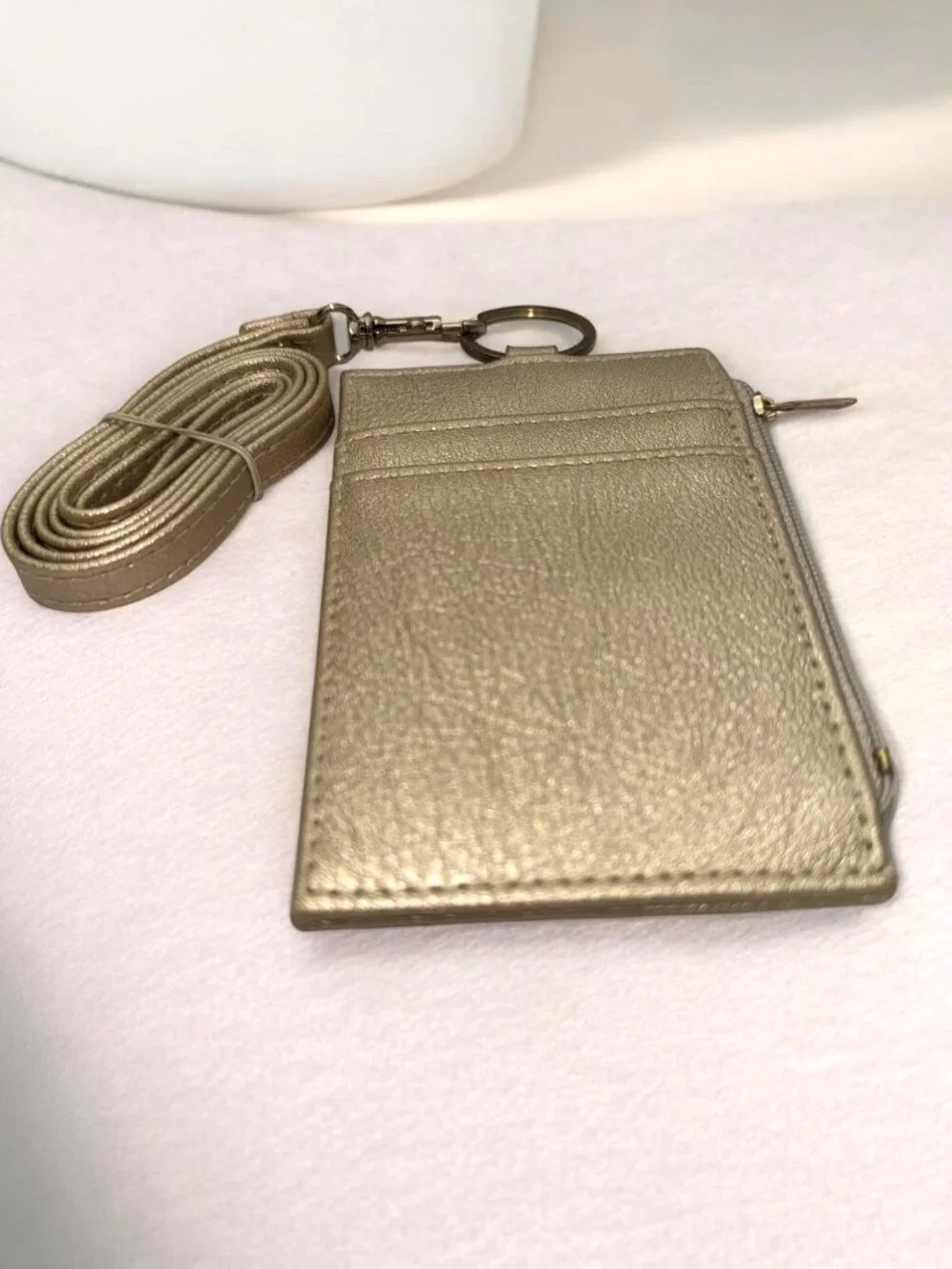 Metallic Gold Card Holder Wallet With Detachable Strap & Keyring ID Window